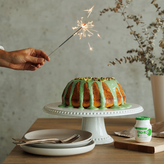 Birthday Bundt Cake with Matcha and Probiotics Glaze