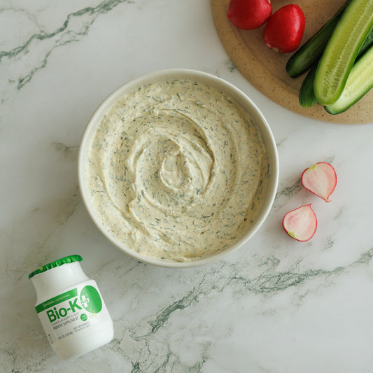 Ranch dip with Bio-K+ drinkable probiotic and vegetables