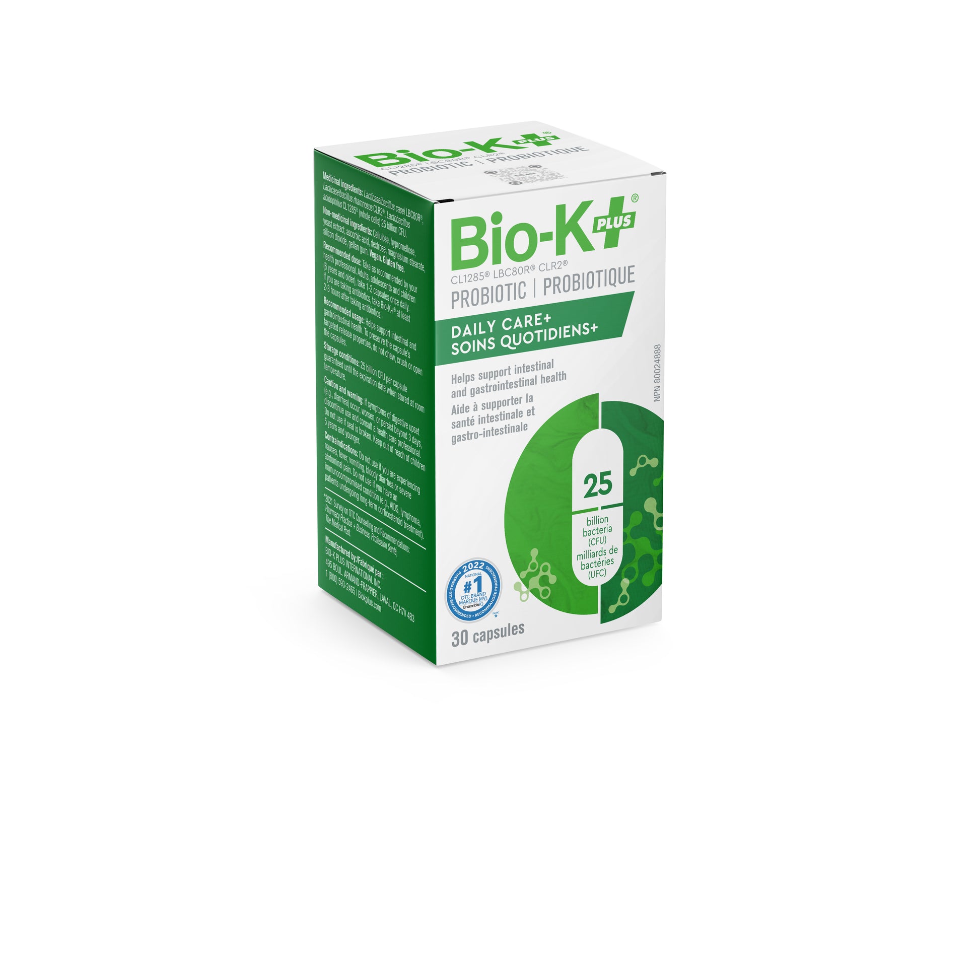 Box of Bottle of probiotics Capsules - Bio-K+ Daily Care+ 25 Billion