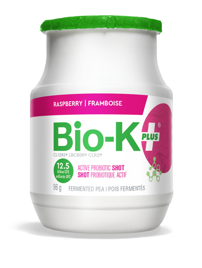 Bottle of Bio-K+ Wellness shot - raspberry flavor